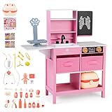 【Aventures d'imitation】Avec ses accessoires médicaux, ce cabinet médical jouet en bois invite les enfants dans le monde de la médecine pour des scénarios comme injections, extraction dentaire, perfusion et auscultation. Parfait pour les enfants de 3 à 6 ans.