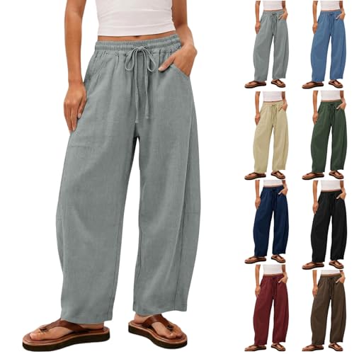 Rseomihvy Women Cotton Linen Wide Leg Barrel Pants Summer Palazzo...