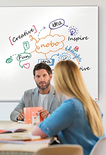 Nobo Magnetisches Emaillle-Whiteboard mit Stiftablage, 900 x 600 mm, Schlanker Zierrahmen, InvisaMount-Montagesystem, Impression Pro, Weiß, 1915395