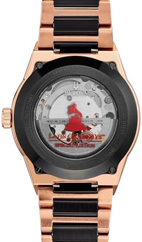 Bulova Latin Grammy Modern Millenia 오토매틱 투톤 스테인리스 스틸 시계, 오픈 하트비트 조리개, 전시용 케이스 뒷면, 블랙 다이얼, (모델: 98A236), 투톤, 라틴 그래미 — 사진 2