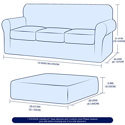 Subrtex 4 Piece Couch Cover Stretch Christmas Sofa Slipcover Jacquard Damask With 3 Separate Seat Cushion Washable Furniture Protector For 3-Seater (Large, Oatmeal) #TOP2