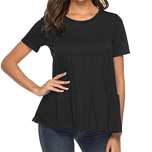 PRJN Maglietta da Donna Maglietta Manica Corta Maglietta Tinta Unita con Scollo a V Maglietta Lunga Casual Maglietta Estiva Camicetta di Base Abito Maglione da Donna Manica Tunica con Scollo a V