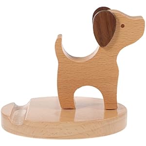 Hemobllo Wooden Dog Phone Stand, Creative Cute Animal Shape Mobile Display Holder, Desktop Phone Bracket for Office, Home and Car Use