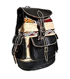 Color negro Mochila de Cuero Unisex, Hecho a Mano, Bolsa de Viaje (Negro)