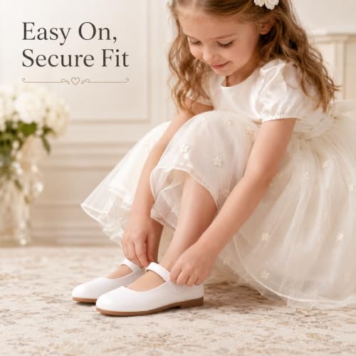 Toddler Girls White Mary Jane Flats Dress Shoes, Flower Girl Ballet Shoes with Hook & Loop Strap for Wedding Party Church School Uniform (White Pu,Toddler 7) by KDVOG - Used condition - Image 6