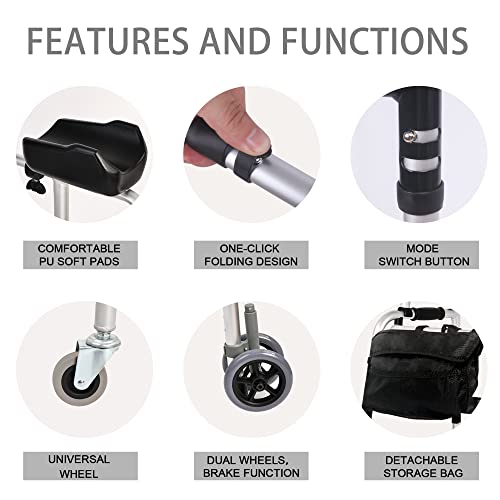 Ahb Foldable Standard Walker With 4 Wheels And Arm Rest Pad Support 350Lbs, Lightweight Standard Walker With Storage Bag, Height Adjustable Rolling Walker Walking Mobility Aid For Elderly #TOP3