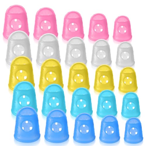 25 Pack Guitar Fingertip Protectors, Finger Protectors Silicone Fingers Sleeve Breathable Non-Slip Finger Covers for Guitar Ukulele Banjo Mandolin Mixed Colors with Storage Case