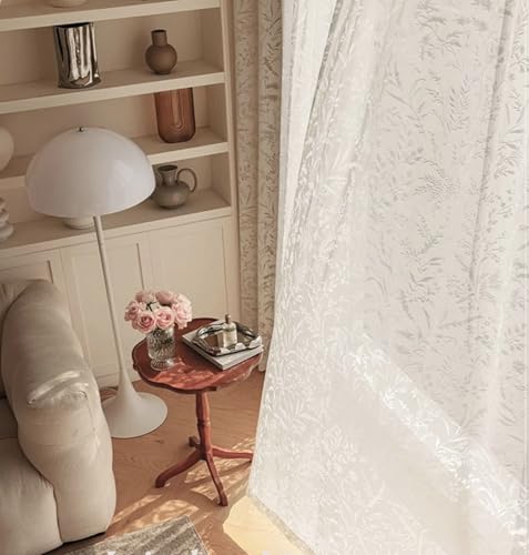Homxi Curtains Semi-Sheer 2 Panel Set,2 x 42W x 63H inch,Drapes White for Study Flowers Leaves Printed Decorative Curtain Grommets