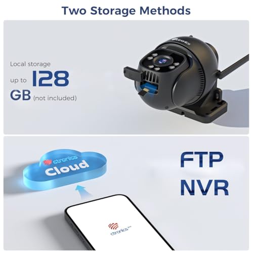 Ctronics 2.5K 4G LTE Überwachungskamera Aussen mit SIM-Karte, 4MP PTZ IP Kamera mit Auto-Tracking, 30m Farb-Nachtsicht, 2-Wege-Audio, 8 Presets, Cloud/FTP/NVR, Wand- & Deckenmontage, IP66