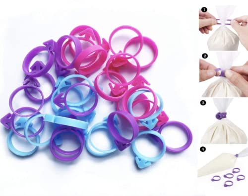 40 Pcs Pastry Bag Ties, Silicone Icing Bag Ties, Reusable Piping Bag Ties Decoration Bag Cake and Pastry Supplies Clips, Includes 4 Color. Suitable for Cupcakes Cookies and Pastry Seal