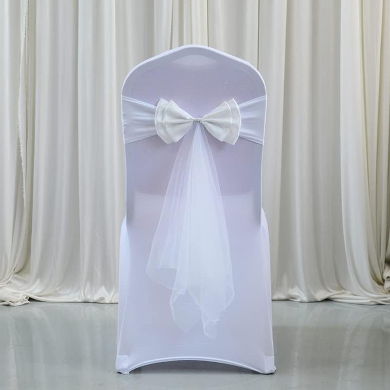 Stretch Spandex Chair Butterfly Organza Bow with Ribbon Wedding Decoration Chair Sash Bow Champagne, 100pcs (Lake Blue 100pcs)