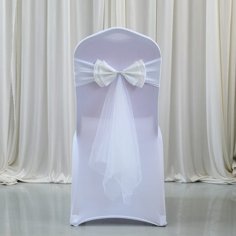 Bianco/Rosso Elasticizzato Spandex Sedia Fiocco Nodo Fasce Con Farfalla Nastro In Organza Per Decorazioni Di Nozze Telai Della Sedia Fiocco-A12,100pcs