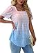 Spring Tops for Women 2025 Dressy Casual Summer Outfits Beach Vacation Clothes Fashion Pleated Short Sleeve Shirts Square Neck Tie Die XL
