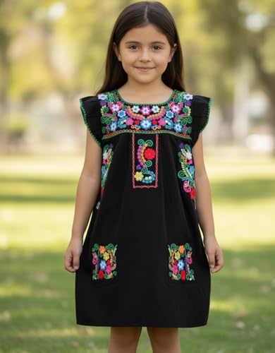 YZXDORWJ Girl Mexican Embroidered Dress Traditional Floral Short Sleeve3
