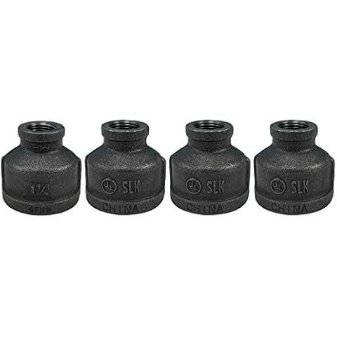 PIPE DÉCOR 0000 LDR Industrial Steel Grey 1-1/4 x ½ -Inch Reducing Coupling Pipe Fittings (4-Pack), Dark Metal Cover