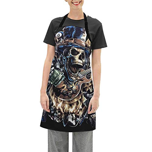 LEPO'S Delantal impermeable negro con diseño de calavera punk rock, ajustable, resistente a las gotas de agua, delantal de cocina, delantales para mujeres y hombres