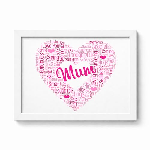 Violet Grace Personalised Heart Word Art Print - Mummy, Mum Love Heart Picture Gift From Kids - A5, A4, A3 Poster Prints & Framed