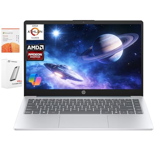 HP 14�C���`�m�[�g�p�\�R�� 1�N�Ԃ�Office 365�A14�C���`HD�A���`�O���A�f�B�X�v���C�AAMD Athlon�v���Z�b�T(�ő�3.5GHz)�A4GB RAM�A256GB SSD + 128GB�|�[�^�u��SSD�ACopilot PC�A�������AWi