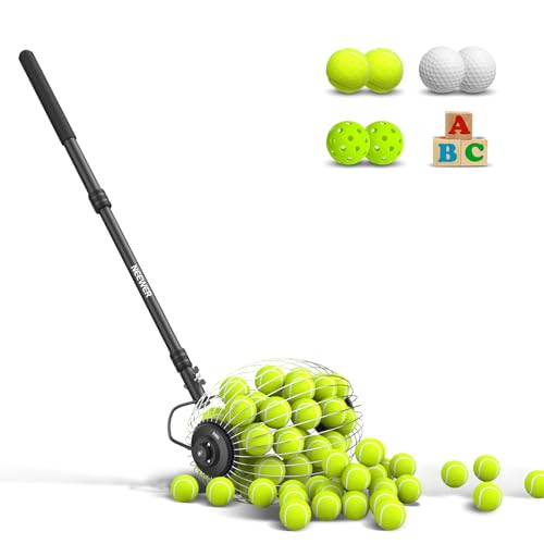 NEEWER Tennis Ball Pickleball Collector Roller, No Bending Over Quick Rolling Picker for 1.5″-3″ Balls, 30-58″/77-148cm Telescopic Golf Ball Retriever for Up to 40 Tennis Balls, TB01S