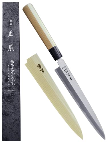 Masamoto Ks Japanese Yanagiba Sushi Knife With Sheath 10.5" (270Mm) [Honbazuke] Made In Japan, Professional Sashimi Knife, Ultra Sharp Japanese Carbon Steel Blade, Wood Wa Handle, Black Ferrule #TOP27