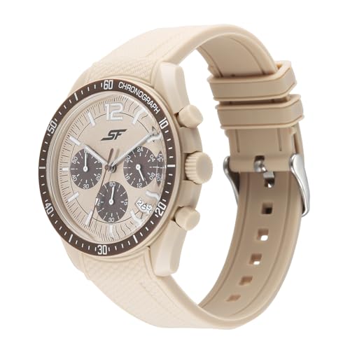 Image of SF Genesis-Bold Chronograph Quartz Analog with Beige Dial Beige Silicon Strap Watch for Men - 77186PP06