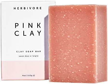 HERBIVORE Pink Clay Cleansing Bar Soap for Face & Body with French Pink Clay Rejuvenates, Suitable for All Skin Types, Vegan, 4 oz