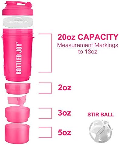 Protein Shakers Bottles 600ml BPA Free Strong Durable Workout Gym Water Smoothies Nutrition Shaker Bottle with Storage 600ml (Pink)