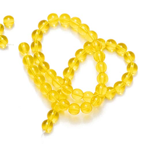 Cuentas de Cristal Amarillo Liso, Cuentas Naturales de Piedra de 6mm, 8mm, 10mm, 12mm for fabricación de Joyas, Pulseras, Collares, Pendientes DIY- (Color : Smooth Yellow, Size : 6mm)