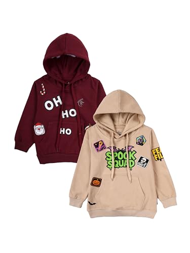 Image of KiddoPanti Unisex Solid Pullover Hooded Fleece Sweatshrit | Cotton Poly Fleece Fabric | Waist Length, Full Sleeve Hoodie | 2 Kangaroo Pockets | Winter Wear for Boys & Girls