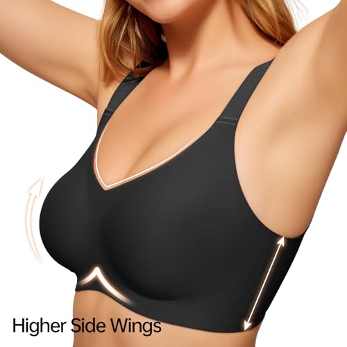 LetsJoli Wireless Bras for Women No Underwire Full Coverage Push Up Bra Support Plus Size Bras for Older Women Bralettes（Black,M - Image 4