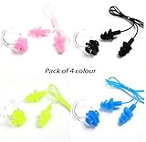 Odowalker Swimming Earplugs with String Waterproof Silica Gel Silicone Anti-Lost Swim Ear Plugs and Nose Clips Clamp Cover,Pack of 4 Colors with 4 Cases