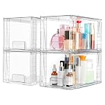 Vtopmart 4 Pack Stackable Storage Drawers,Clear Acrylic Drawer Organizers with Handles, Easily Assemble for Bathroom,Kitchen Undersink,Cabinet,Closet,Makeup,Pantry organization and Storage