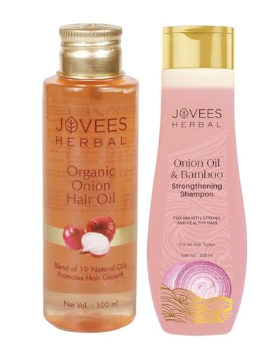Image of Jovees Herbal Red Onion Oil & Bamboo Strengthening Shampoo Gives Smooth, Strong, Healthy Hair And Organic Onion Hair Oil | Improves Hair Growth Frizz-free Hair 100ml