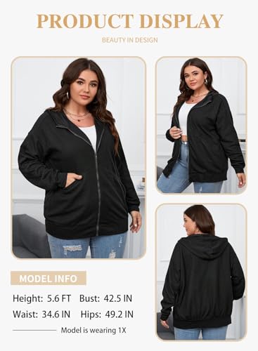 Eytino Womens Plus Size Long Sleeve Zip Up Oversized Casual Hoodies Sweatshirt Jackets with Pockets(1X-5X)3