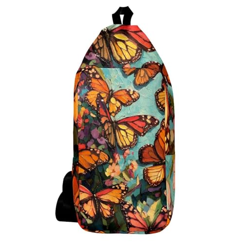 Sac à dos à bandoulière papillons et fleurs multicolore 16x36.5cm