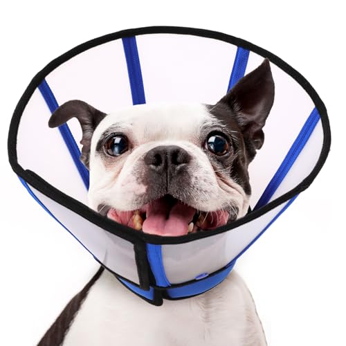 Image of Dog Cone, Soft Cone for Dogs to Stop Licking, Transparent Pet Recovery Collar with Detachable Clear Shield, Neck E-Collar Alternative for Small Breeds, Blue S