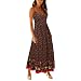 Abito da donna a maniche lunghe, con stampa floreale estiva, stile bohémien, senza maniche, con spaghetti e spalline, casual, da spiaggia, maxi abito da principessa da donna lungo, Nero , XL