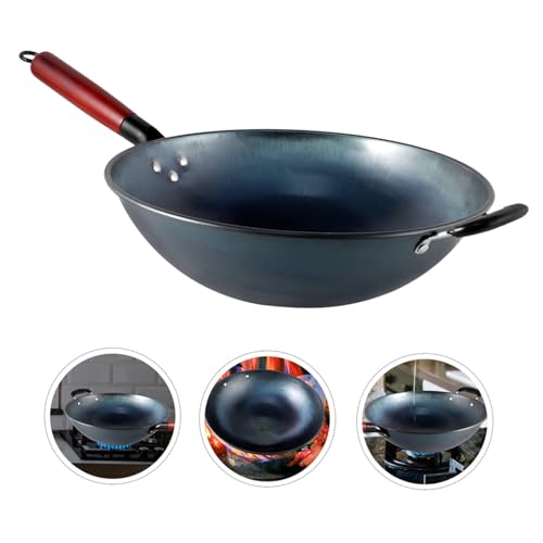 Wok tradicional de hierro con mango de madera y superficie antiadherente miniatura 7