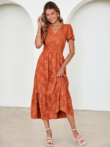 Image of Simplee Womens Summer Boho Maxi Dress Semi Formal Wedding Guest Short Sleeve V Neck Empire Waist Floral Long Dresses