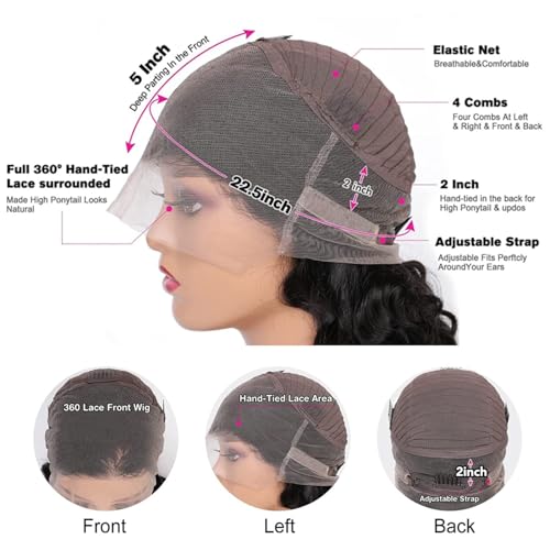 360 Lace Front Wig Human Hair - 220% Density Body Wave HD Brazilian Virgin Full Lace Wig for Women - 28 Inch Pre-Plucked With Baby Hair - Natural Color - Image 4