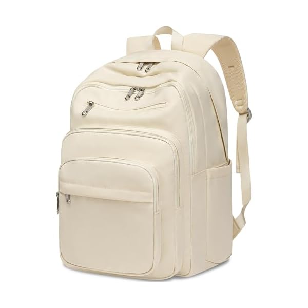 Backpack for Middle High School Teen Boys Girls Large College Bookbag with Laptop Compartment Back to School Book Bags Mochilas Escolares para Niños Niñas Adolescentes (Beige, Solid)