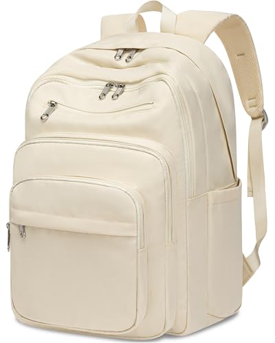 Backpack for Middle High School Teen Boys Girls Large College Bookbag with Laptop Compartment Back to School Book Bags Mochilas Escolares para Niños Niñas Adolescentes (Beige, Solid)