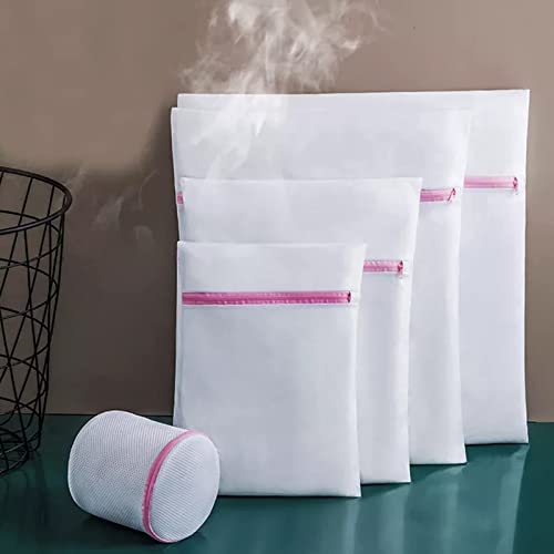 MORJCG 5Pcs Mesh Laundry Bags, Washing Bags for Laundry,Washing Machine Bag, Laundry Net, Delicates Wash Bag, Reusable and Durable Washing Bag for Delicates Blouse, Hosiery, Underwear, Bra (Pink), XL