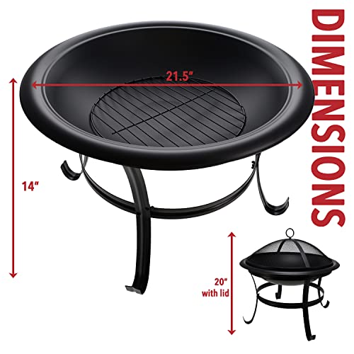 Gas One 22 In Outdoor Fire Pit – Wood Burning Fire Pit With Mesh Lid And Fire Picker – Durable Alloy Steel Fire Pits For Outside – Small Fire Pit For Backyard, Porch, Deck, Camping, Bbq #TOP1