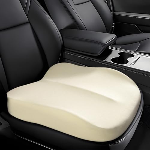 Hovom Car Seat Cushion, Wedge Memory Foam Car Cushion for Driving Seats, Non-Slip Adult Booster Seat Cushions Pad for Driver, Raise Height to Improve Driving Vision & Tailbone Pain Relief (Beige)