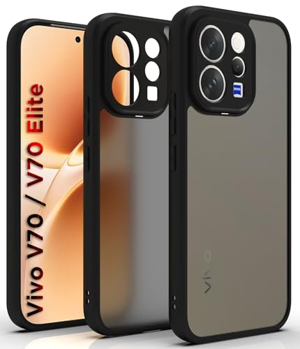 Image of RIGGEAR Shockproof Sleek Hybrid Armor Back Cover Case for Vivo V70 / V70 Elite 5G (Smoke Black Matte PC + Black TPU Bumper)