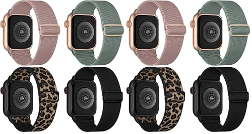 Image of 4 Pack Stretchy Solo Loop Compatible with Apple Watch Bands 38mm 40mm 41mm 42mm 44mm 45mm 46mm 49mm Women Men, Sport Nylon Elastic Straps Wristbands for iWatch Series 11 10 9 8 7 6 5 4 11 Ultra /SE 3 2
