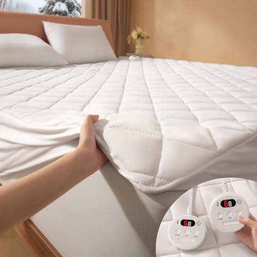 ESTINGO Heated Electric Blanket Mattress Topper King Soft Heated Underblanket 150x200cm Fully Fitted Mattress Cover 6 Heat Levels Dual Control 10H Timer Auto Off Safety Protection UKCA for Bed