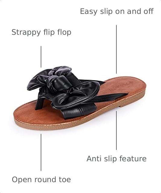 Image of FISACE Womens Bow Flat Sandals Flip Flops Slide Sandals Summer Beach Shoes