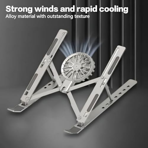 Image of Adjustable Laptop Stand with Detachable Cooling Fan | Foldable Portable Laptop Holder | Adjustable Height & Angle Ergonomic Stand for Laptops, Notebooks & Tablets | Multi Color Notebook Stand